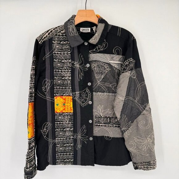 Chicos 2 Design Black Embroidered jacket Abstract Floral  size large vintage - Picture 2 of 11